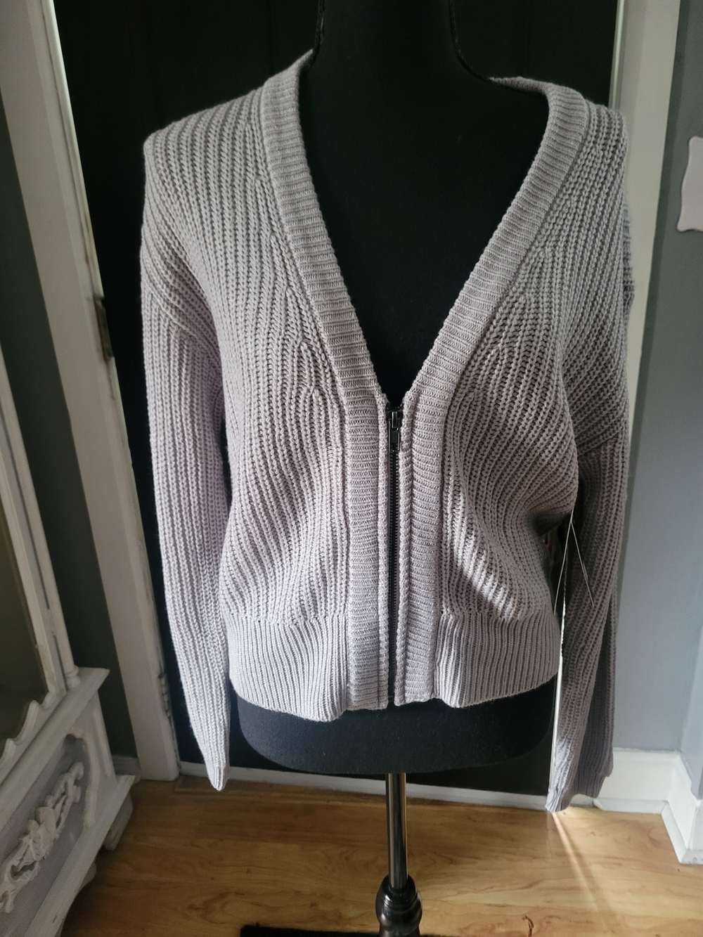 RD Style Light Gray Ribbed Zip Cardigan - Picture 2 of 5